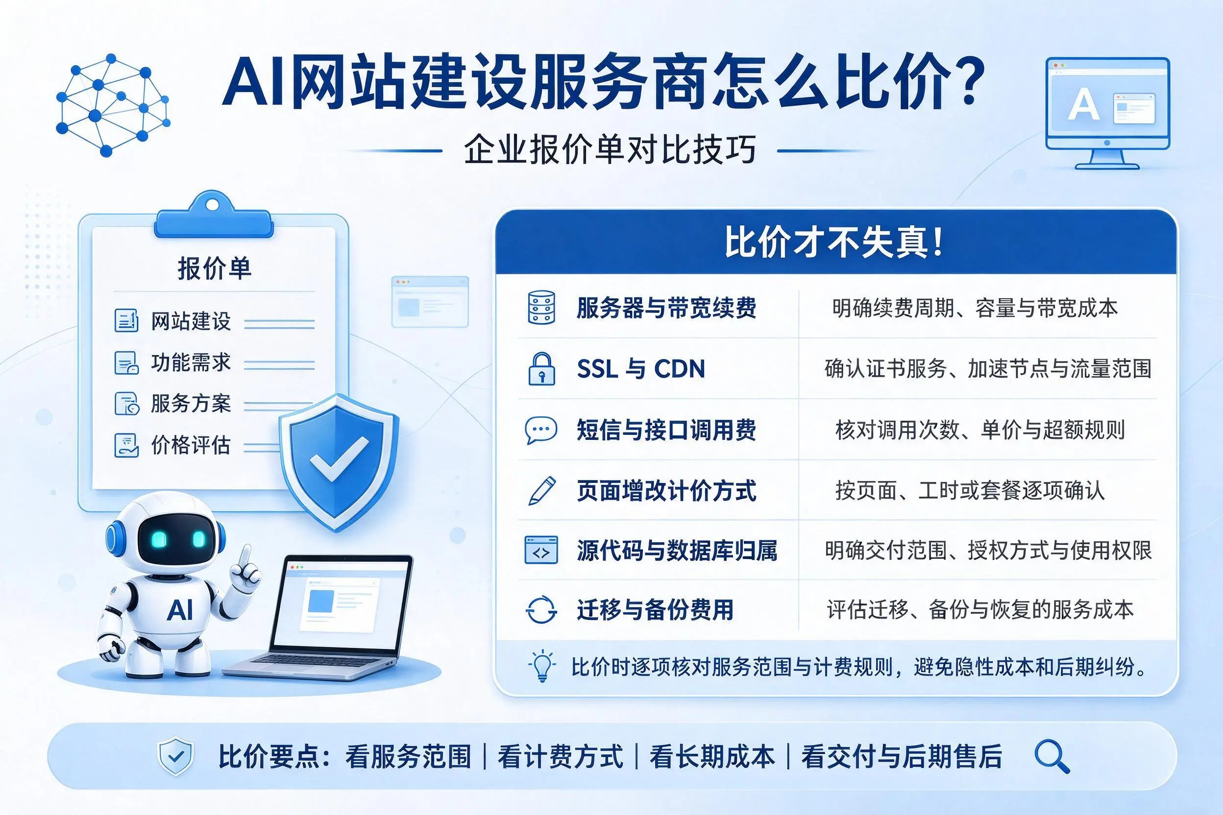AI网站建设服务商怎么比价?绍兴企业报价单对比技巧